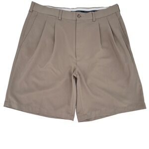 PGA Tour Tan Pleated Front Polyester Golf Chino  Rise Golf Shorts Mid Men Sz 36